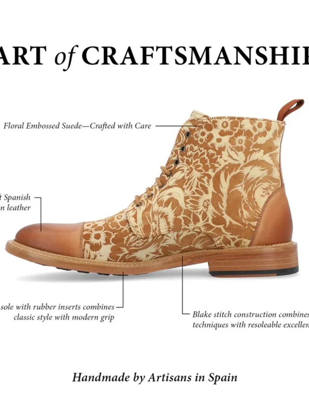 Taft Rome Boot in cream/tan Floral 12 mens